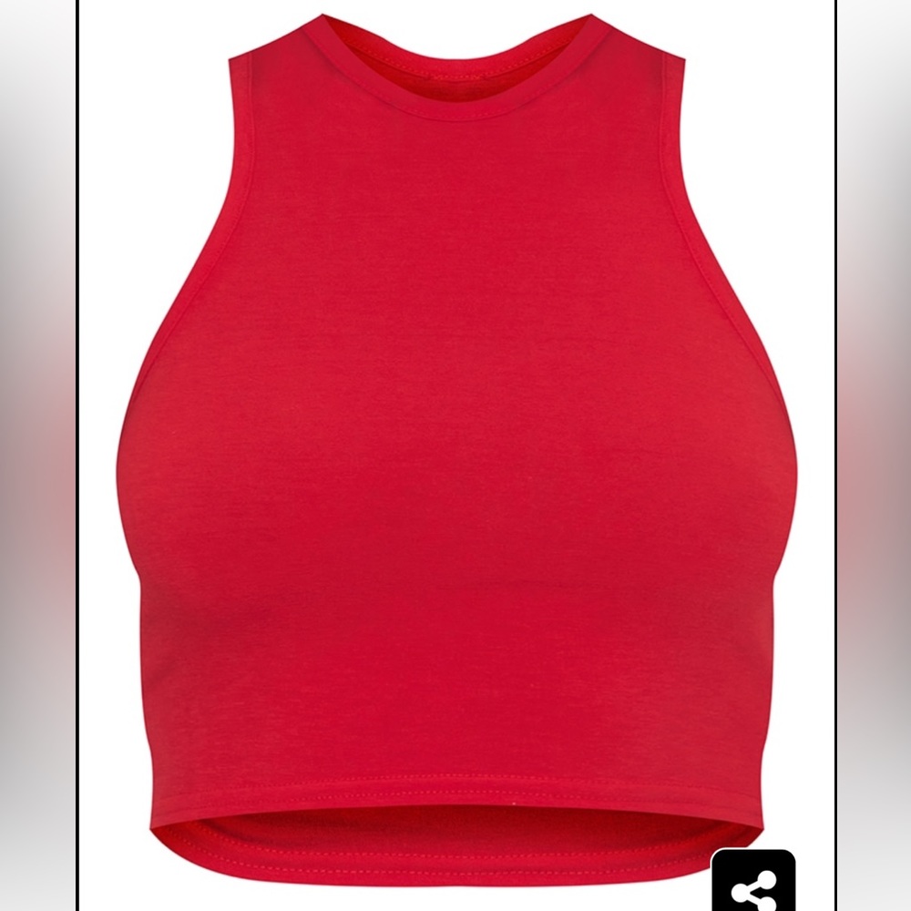 Red Basic Jersey Racerback Crop Top - RED - Picture 5 of 8
